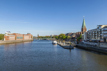 Cityscape with Teerhof on the left  at river Weser