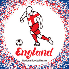 England. National football team of England. Vector illustration with the football player and the ball. Vector handwritten lettering.