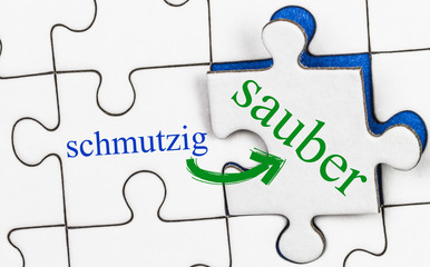 sauber, schmutzig Puzzle konzept