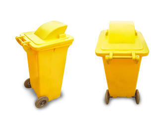 Yellow garbage bin isolated on white background