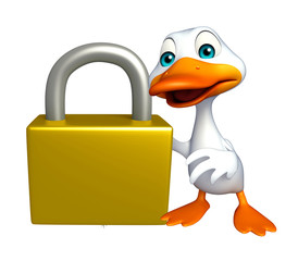 fun Duck cartoon character with lock