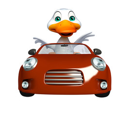 fun Duck cartoon character with car