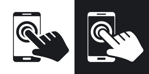 Touch screen smartphone icon, vector. Two-tone version on black