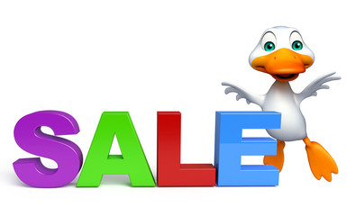 cute Duck cartoon character with big sale sign