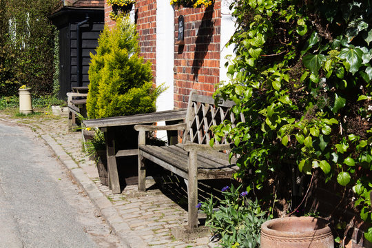 Old Wooden Bench Outside Country Pub In The Chilterns