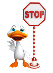 cute Duck cartoon character with stop sign