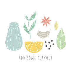 Hand drawn vector set with spices. Add some flavour illustration for kitchen 