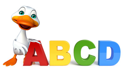 fun Duck cartoon character with ABCD sign