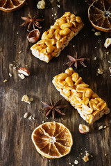 Candies with peanuts and caramel