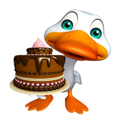 Duck cartoon character with cake