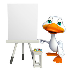 cute  Duck cartoon character with white board