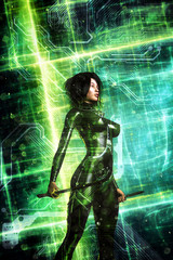 Obrazy na Plexi  futurystyczna dziewczyna cyberpunk