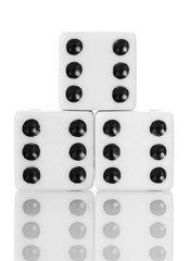 Macro dice game isolated on white 