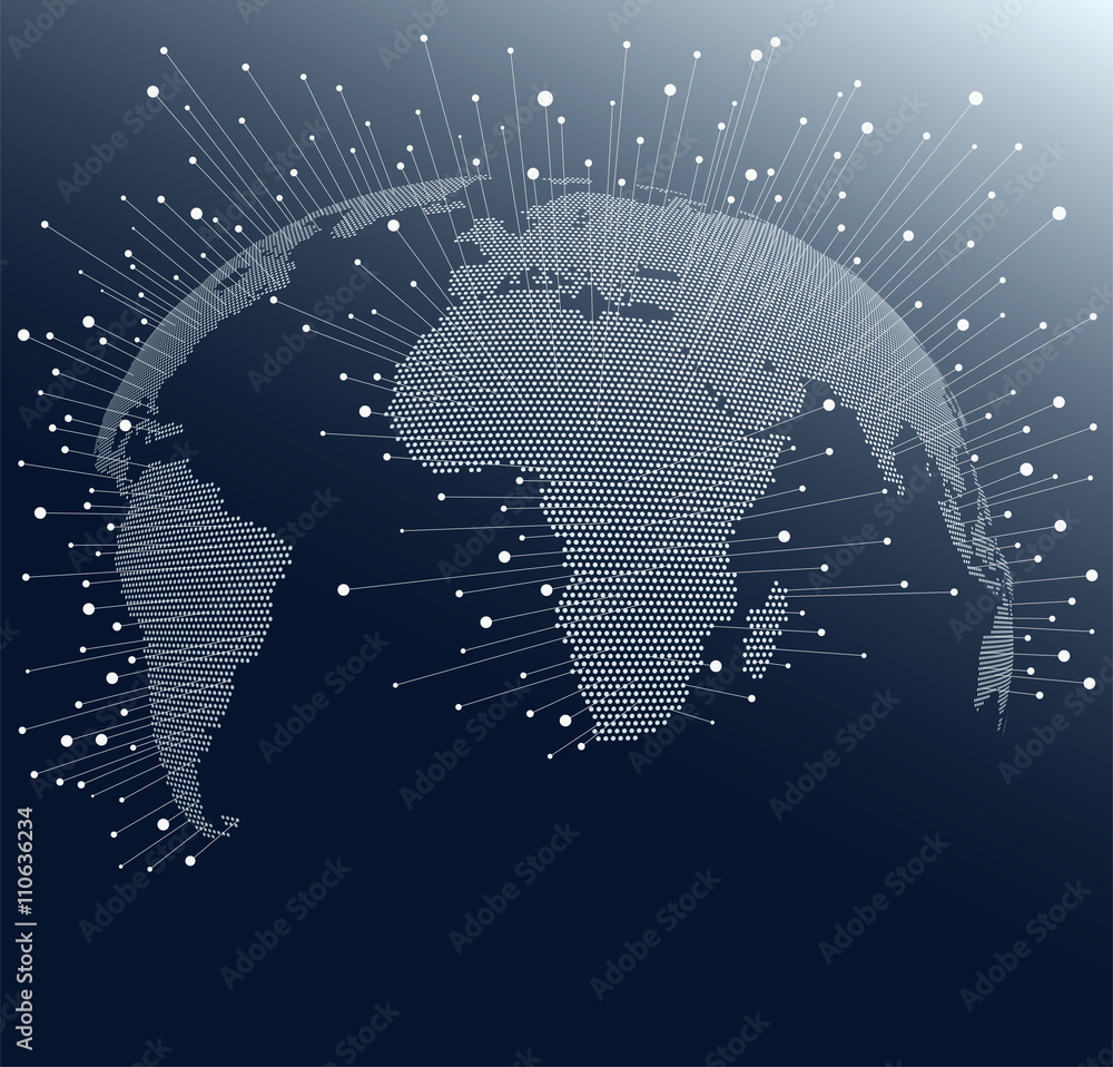 Poster world map with dots and lines. global network connections across the globe