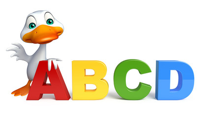 cute Duck cartoon character with ABCD sign