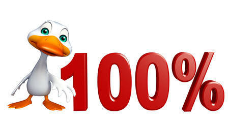 Duck cartoon character with 100% sign
