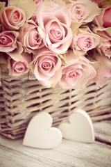 Grußkarte - rosa Rosenstrauß - Vintage