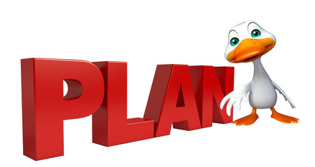 fun Duck cartoon character with plan sign