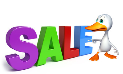 cute Duck cartoon character with big sale sign