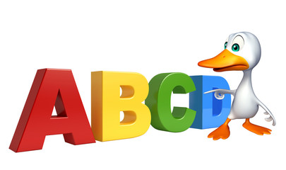 cute Duck cartoon character with ABCD sign