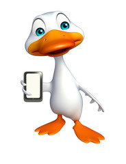 fun Duck cartoon character with mobile