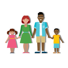 Multicultural traditional family with parents and children. Happy family. Boy and girl. African american father. Smiling family