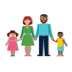 Fototapeta premium Multicultural traditional family with parents and children. Happy family. Boy and girl. Smiling family