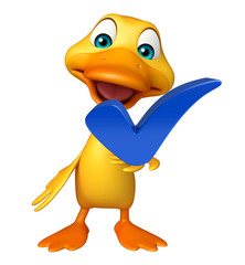 Duck cartoon character with right sign