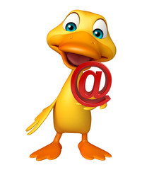 cute Duck cartoon character with at the rate sign