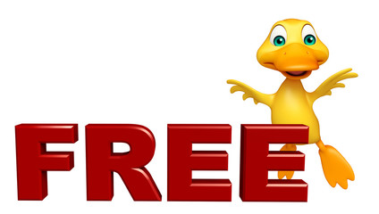 cute Duck cartoon character with free sign