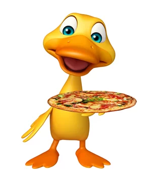 cute Duck cartoon character with pizza Stock Illustration | Adobe Stock