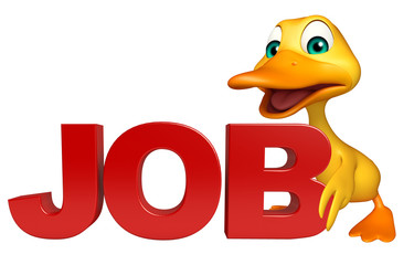 fun Duck cartoon character with job sign