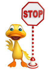 cute Duck cartoon character with stop sign