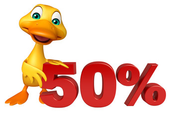 cute Duck cartoon character with 50% sign