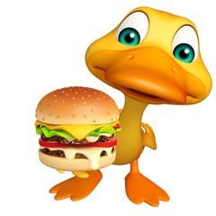 fun Duck cartoon character with burger