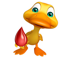 Duck cartoon character with blood drop