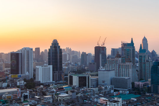 Bangkok Cityscape, Business district with high building at sunrise time, Bangkok, Thailand