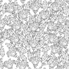 Vector decorative seamless black and white flowers
