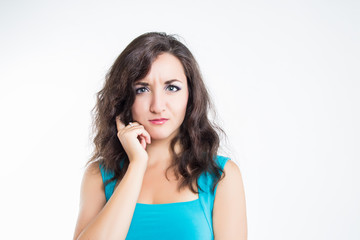 Fototapeta premium Funny sweet girl isolated on white background. Emotional portraits