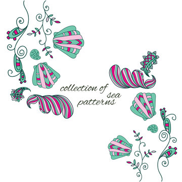 Marine patterns vector. Vector patterns painted by hand. Beautiful doodle. Design elements for design of printed products, web or print design for clothing and accessories.