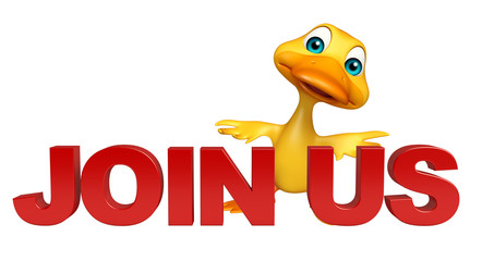 fun Duck cartoon character with join us sign