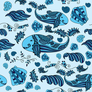 Marine patterns vector. Vector patterns painted by hand. Beautiful doodle. Design elements for design of printed products, web or print design for clothing and accessories. Seamless background.