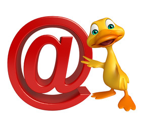 fun Duck cartoon character with at the rate sign