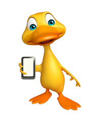 fun Duck cartoon character with mobile