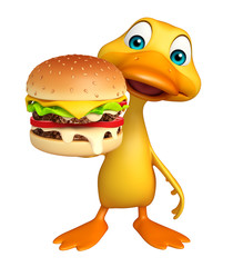 fun Duck cartoon character with burger