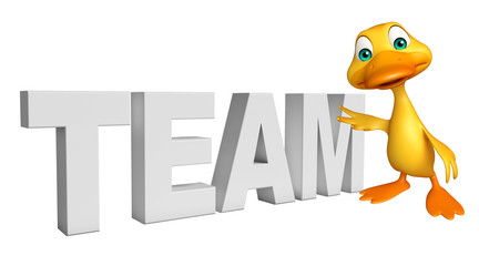 fun Duck cartoon character with team sign