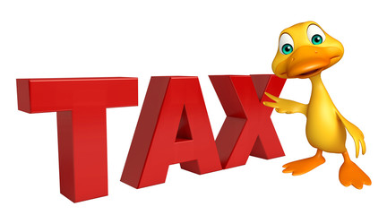 fun  Duck cartoon character with tax sign
