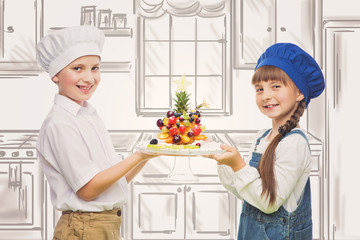 Children holding tree shape fruit snack