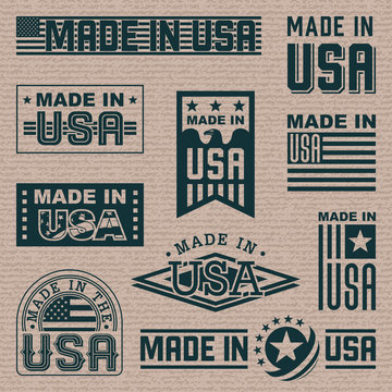 Made in America (USA) &ndash; set of different labels, badges, stamps.