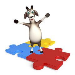 fun Goat cartoon character with puzzle